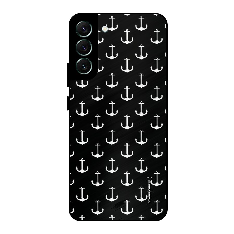White And Black Anchor Pattern Metal Back Case for Galaxy S22 Plus 5G