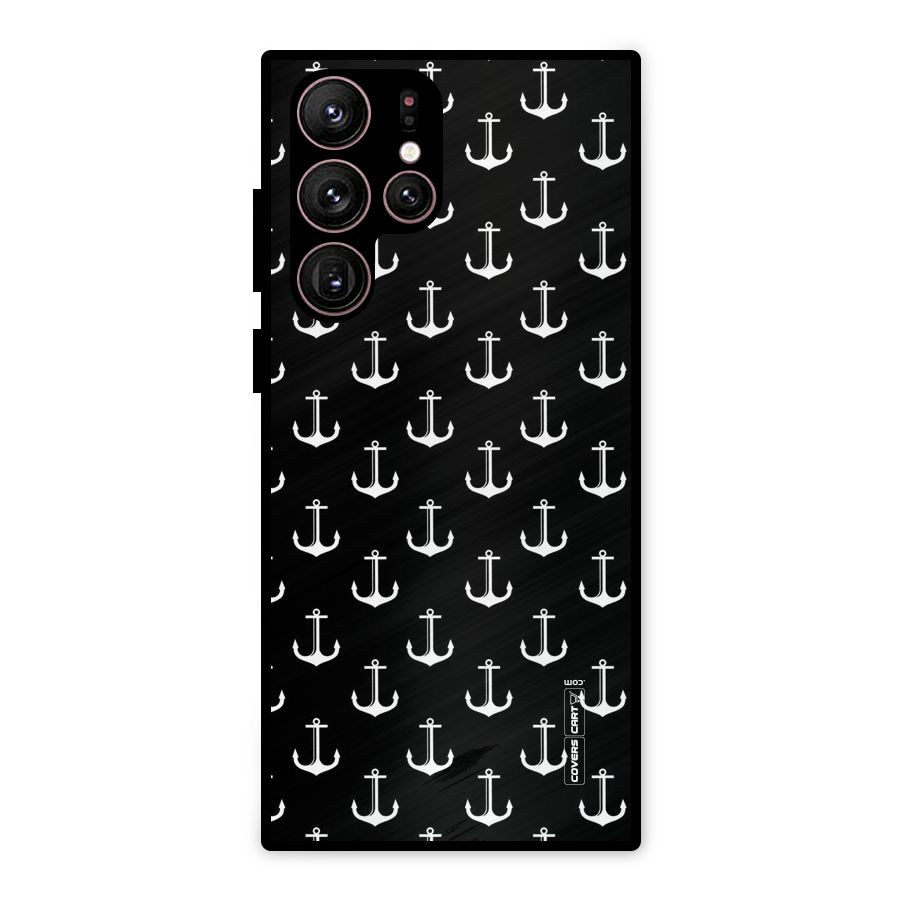 White And Black Anchor Pattern Metal Back Case for Galaxy S22 Ultra 5G