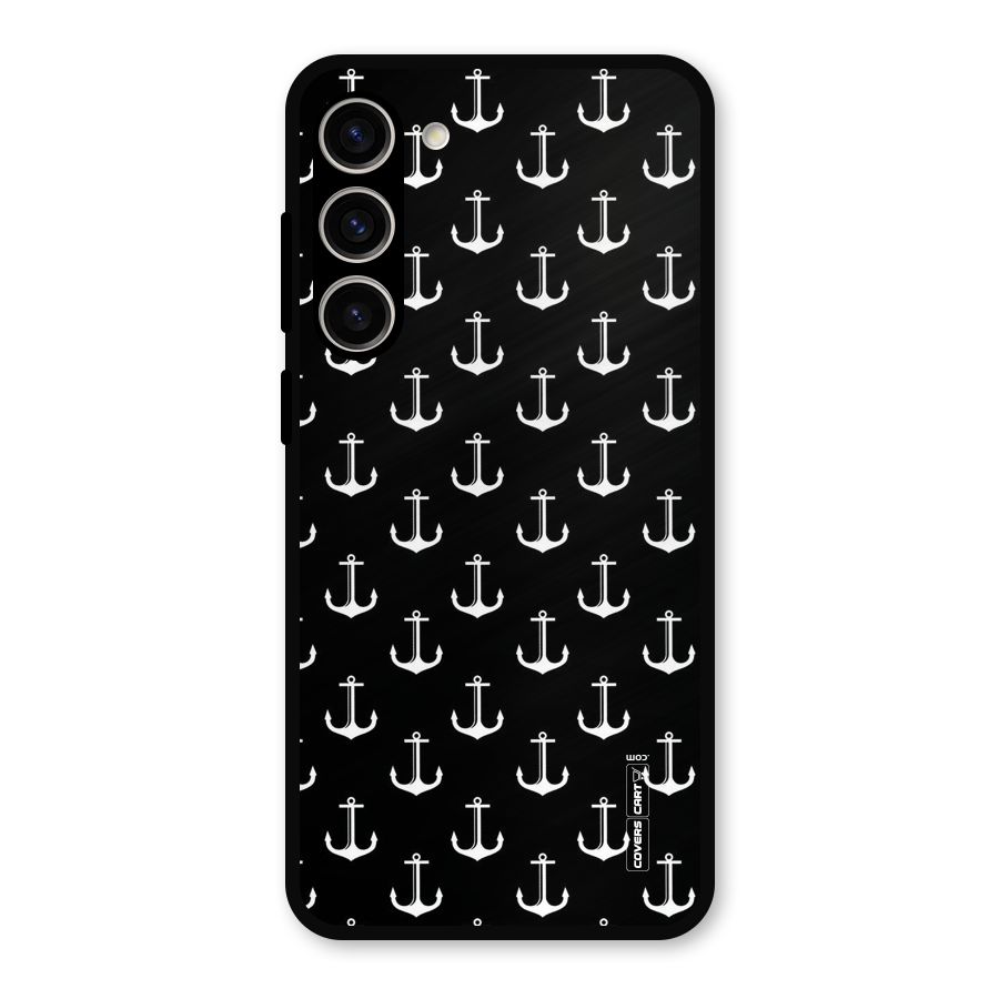 White And Black Anchor Pattern Metal Back Case for Galaxy S23 Plus