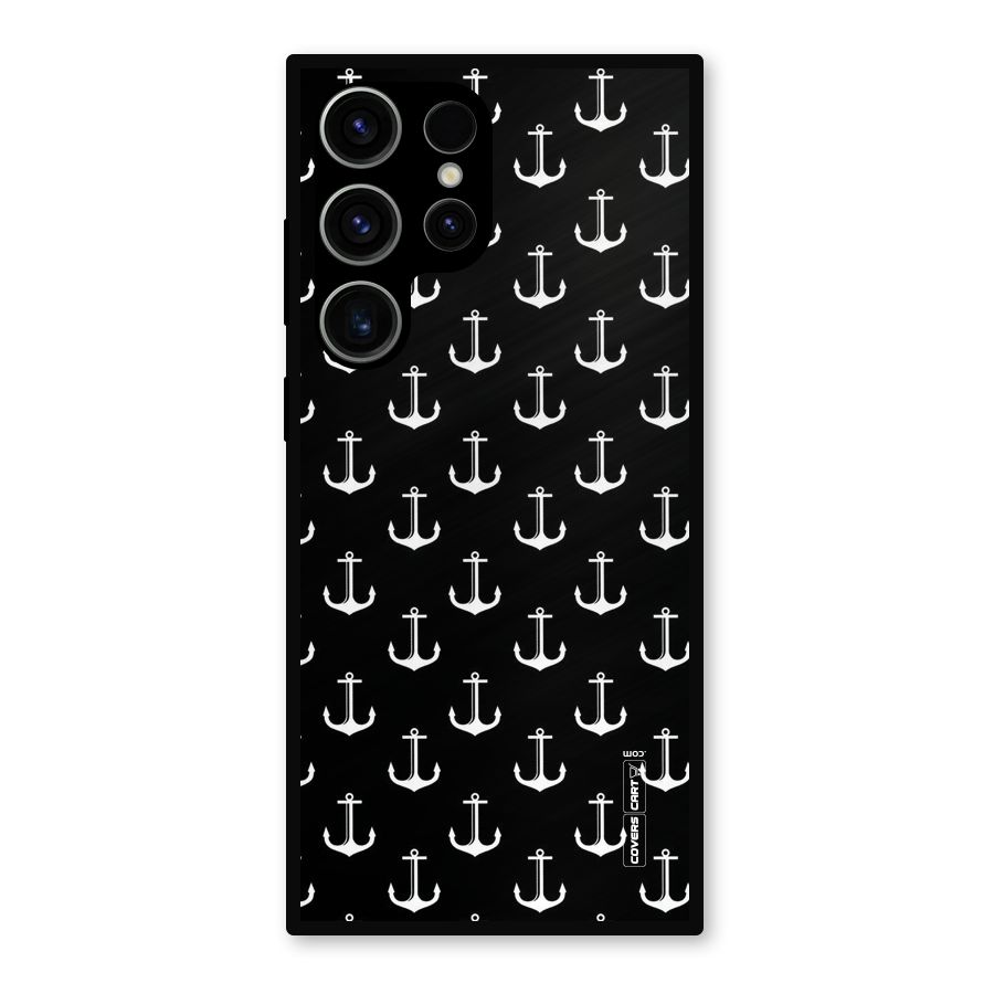 White And Black Anchor Pattern Metal Back Case for Galaxy S23 Ultra