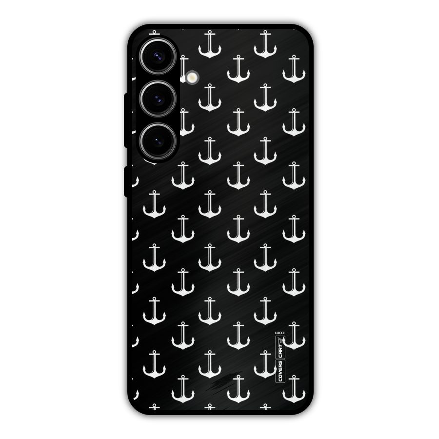White And Black Anchor Pattern Metal Back Case for Galaxy S24 Plus
