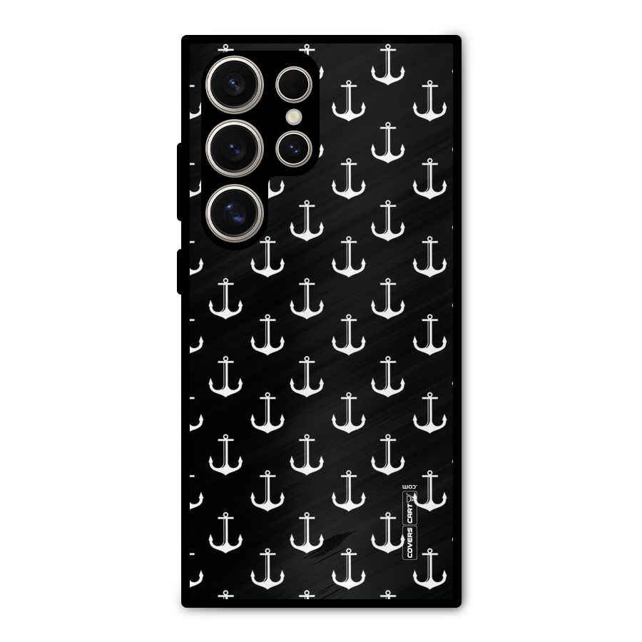 White And Black Anchor Pattern Metal Back Case for Galaxy S24 Ultra