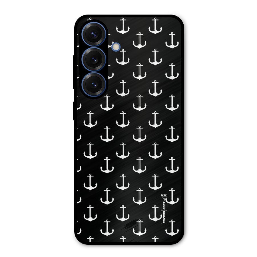 White And Black Anchor Pattern Metal Back Case for Galaxy S25