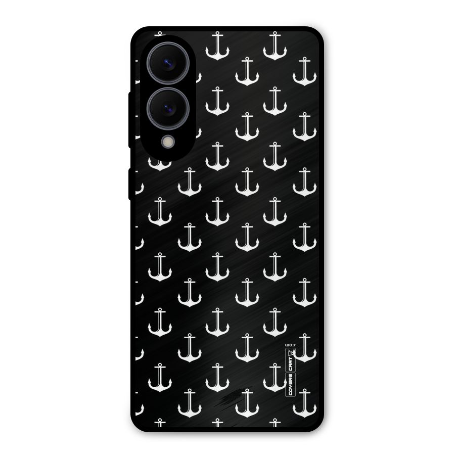 White And Black Anchor Pattern Metal Back Case for Galaxy S25 Edge