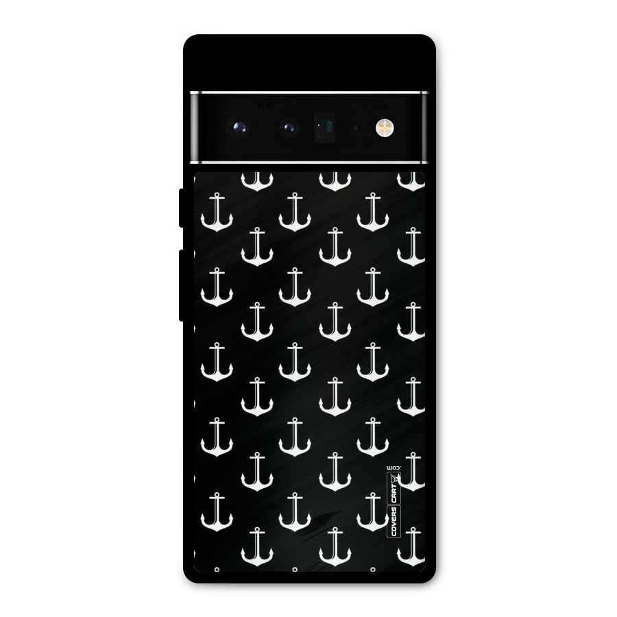 White And Black Anchor Pattern Metal Back Case for Google Pixel 6 Pro