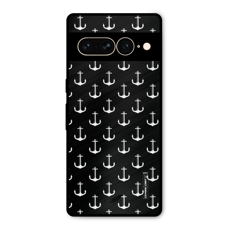 White And Black Anchor Pattern Metal Back Case for Google Pixel 7 Pro