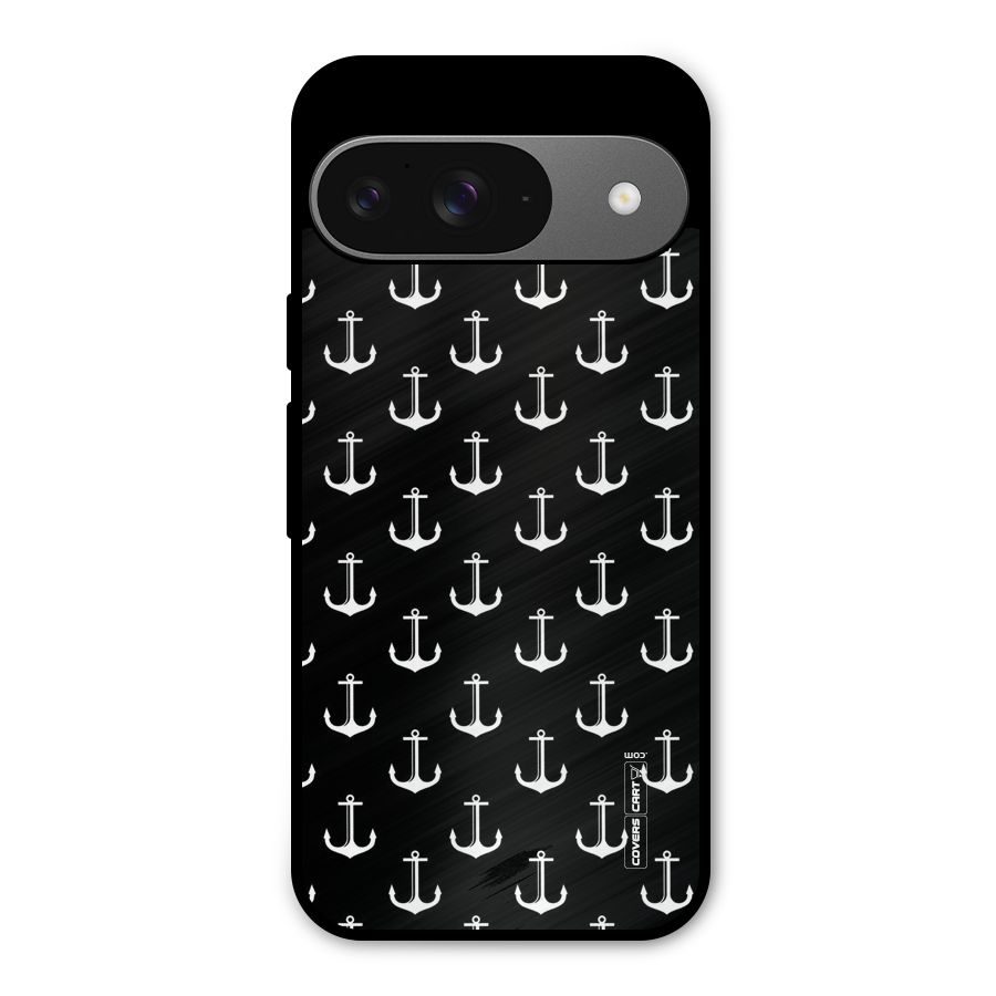 White And Black Anchor Pattern Metal Back Case for Google Pixel 9