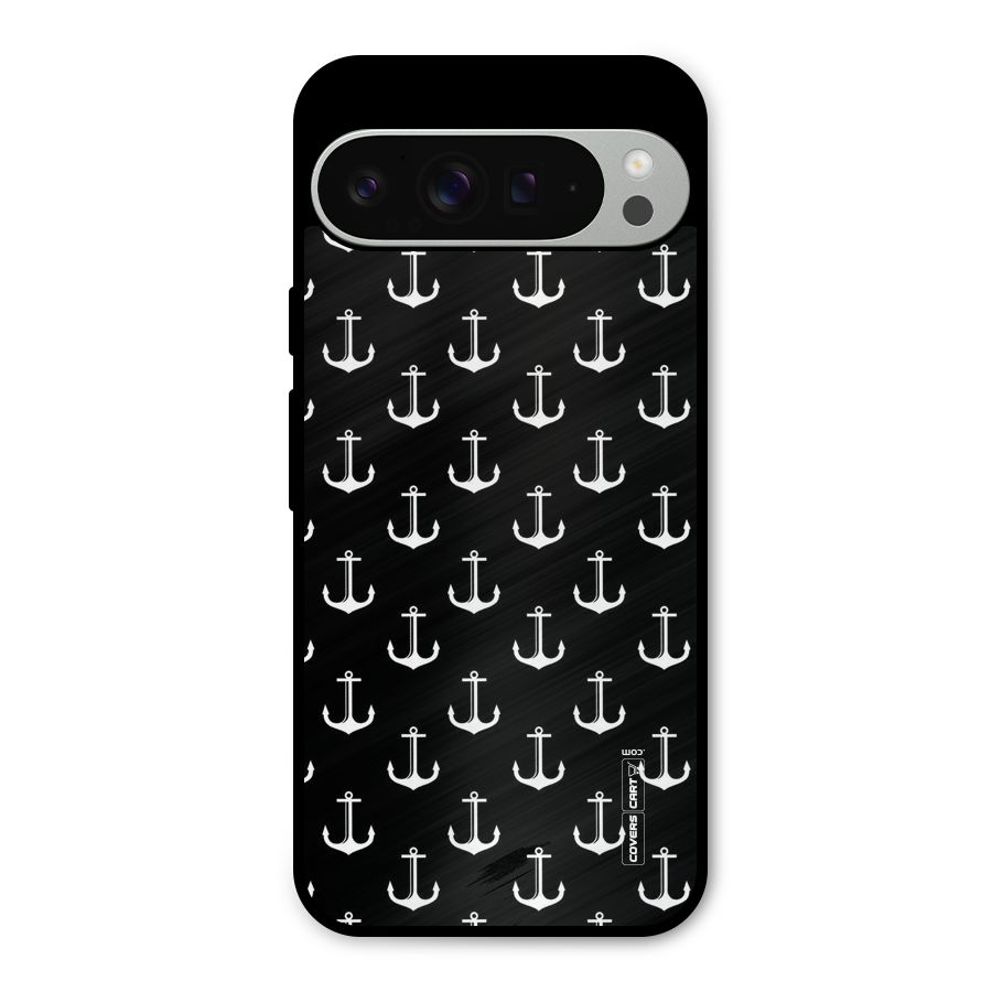 White And Black Anchor Pattern Metal Back Case for Google Pixel 9 Pro XL