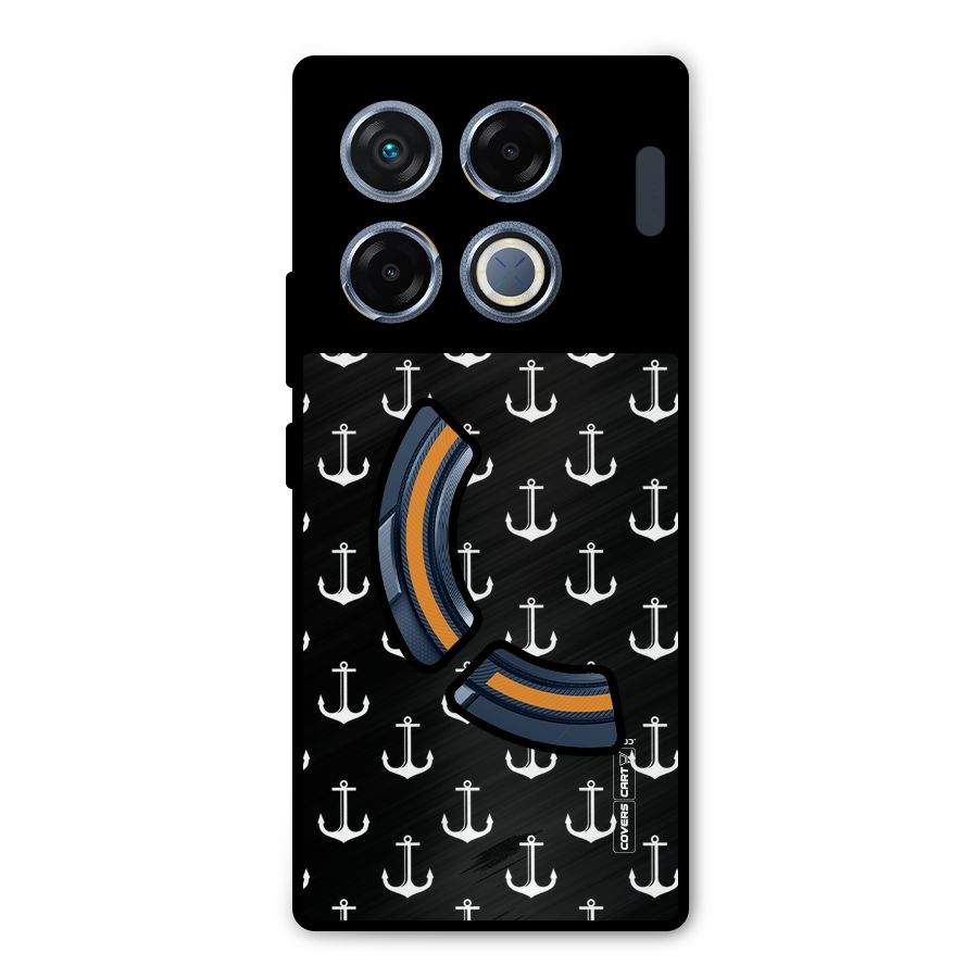 White And Black Anchor Pattern Metal Back Case for Infinix GT 20 Pro