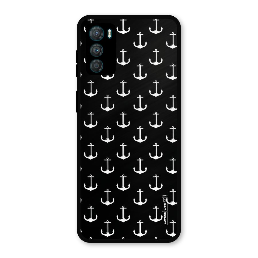 White And Black Anchor Pattern Metal Back Case for Moto G42