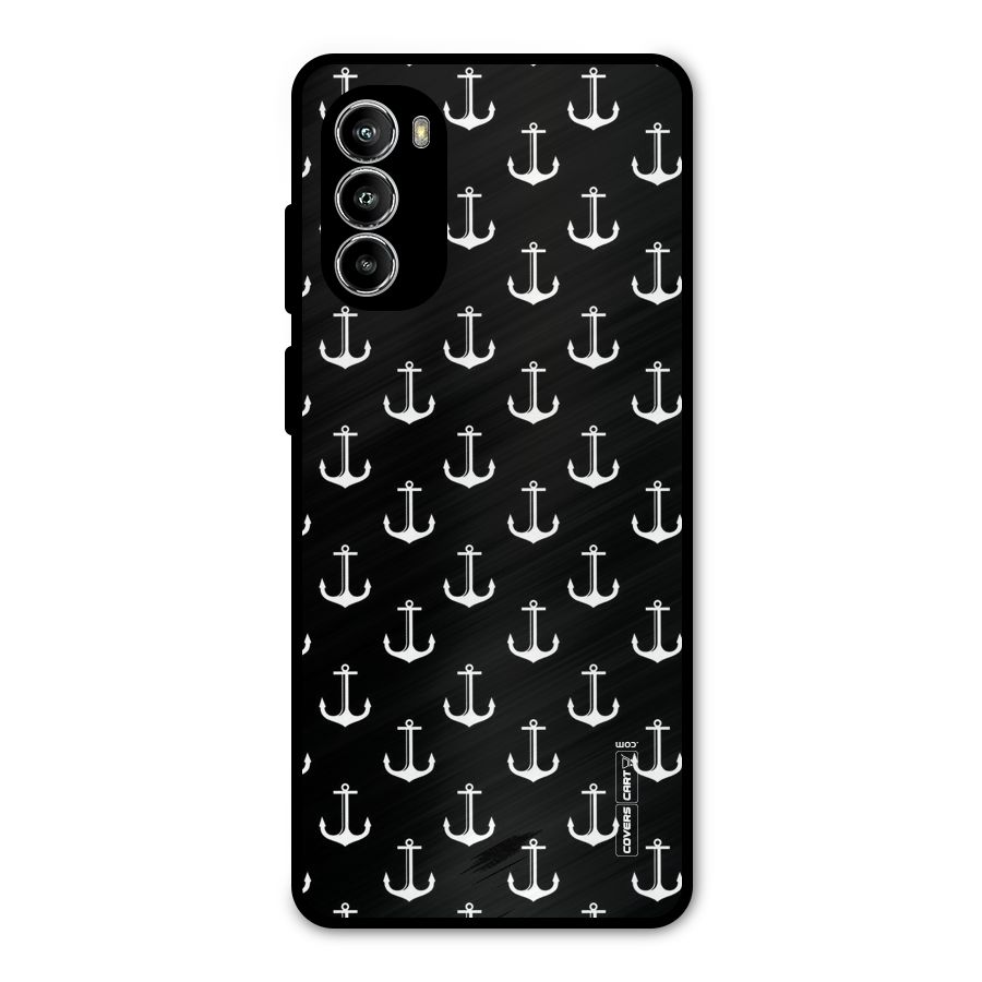 White And Black Anchor Pattern Metal Back Case for Moto G52
