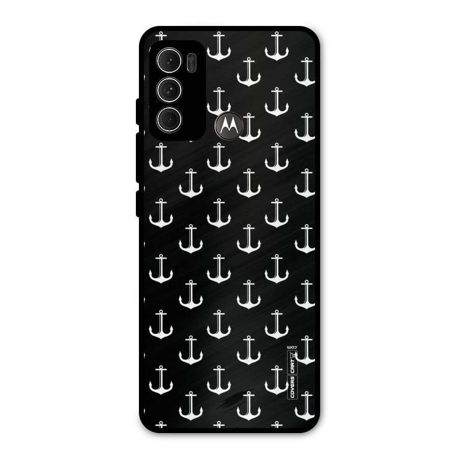 White And Black Anchor Pattern Metal Back Case for Moto G60