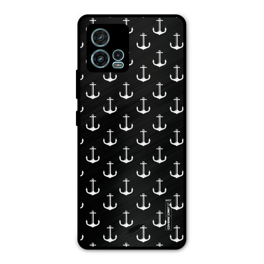White And Black Anchor Pattern Metal Back Case for Moto G72
