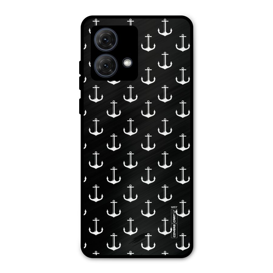 White And Black Anchor Pattern Metal Back Case for Moto G84