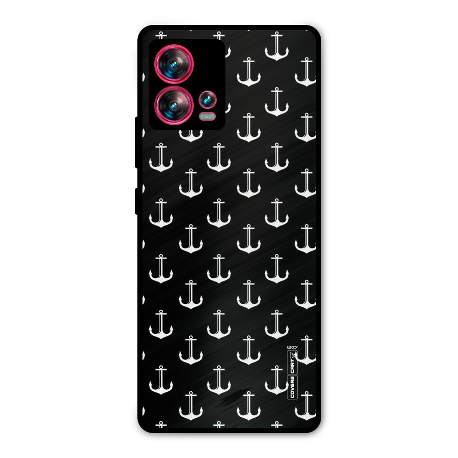 White And Black Anchor Pattern Metal Back Case for Motorola Edge 30 Fusion