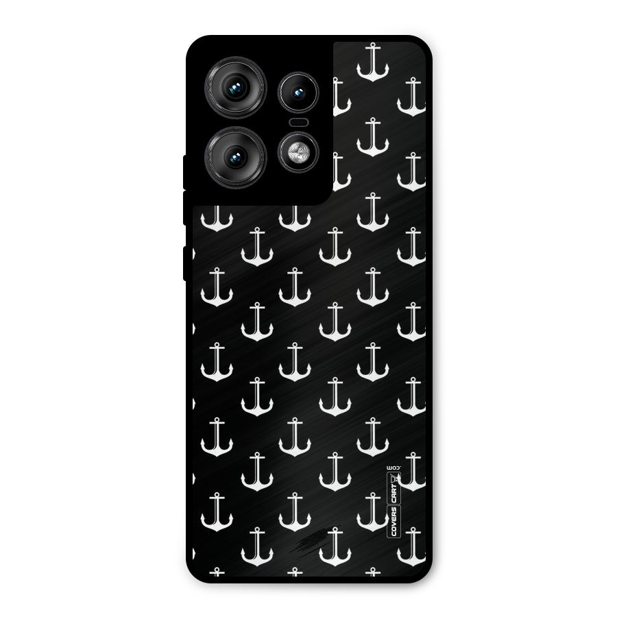White And Black Anchor Pattern Metal Back Case for Motorola Edge 50 Pro