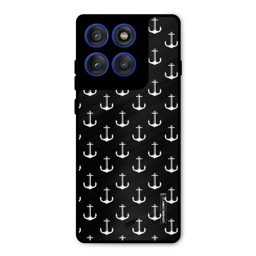 White And Black Anchor Pattern Metal Back Case for Motorola Edge 60 Pro