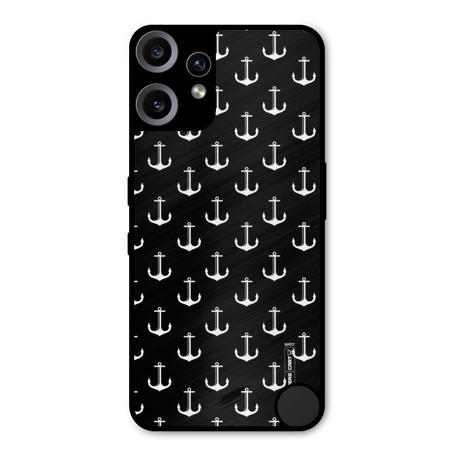 White And Black Anchor Pattern Metal Back Case for Nothing CMF Phone 2 Pro