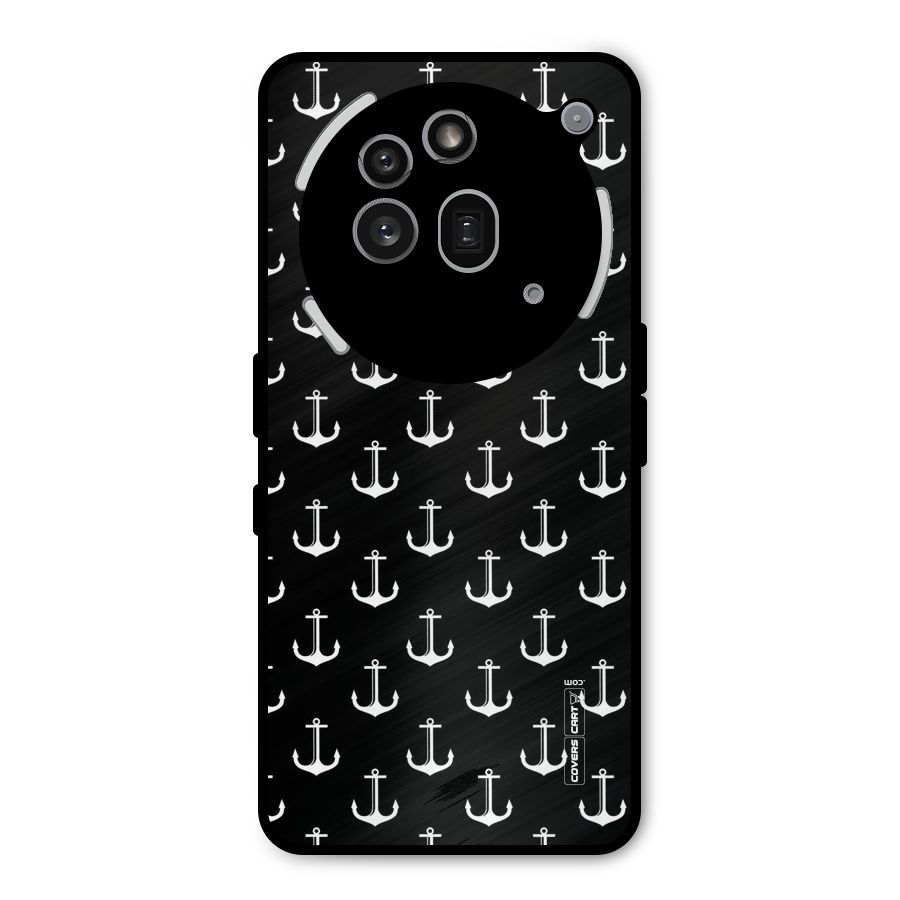 White And Black Anchor Pattern Metal Back Case for Nothing Phone 3a Pro