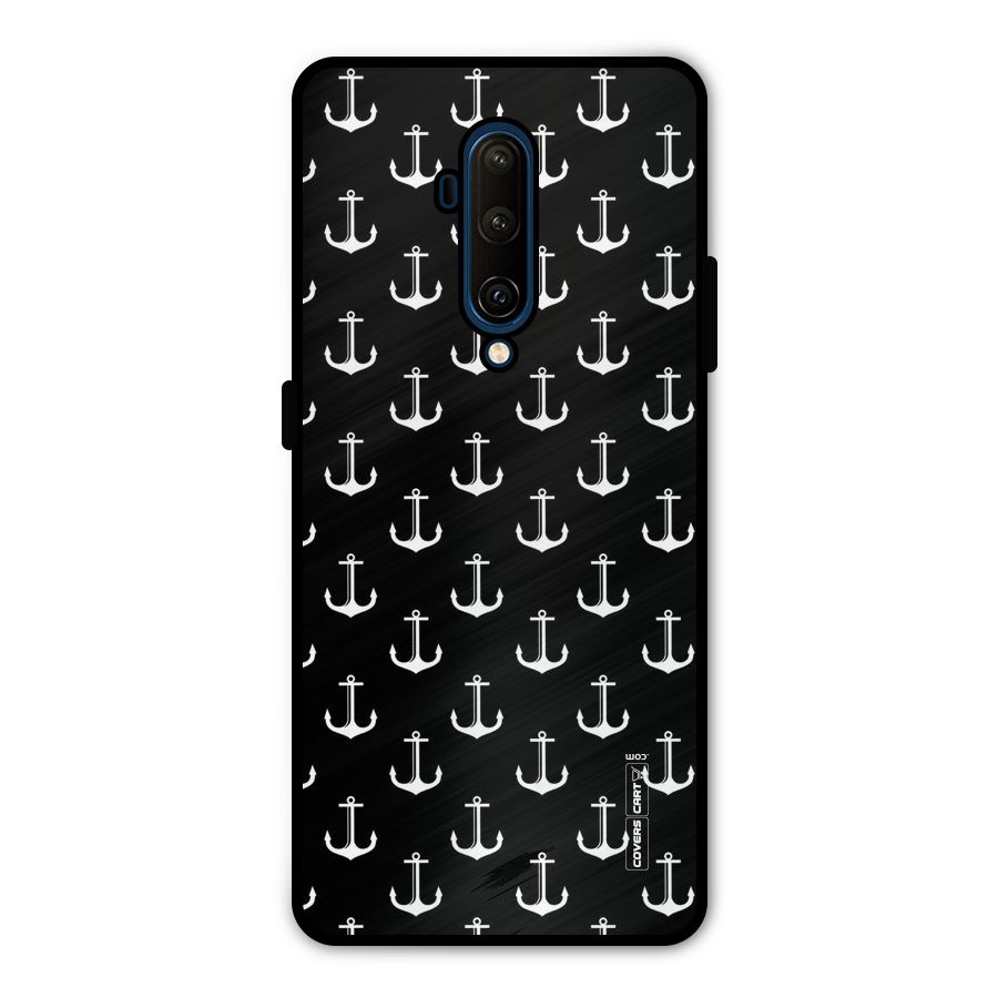 White And Black Anchor Pattern Metal Back Case for OnePlus 7T Pro