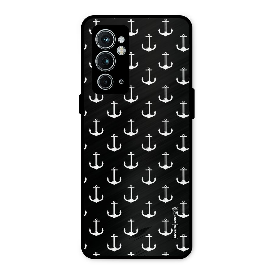 White And Black Anchor Pattern Metal Back Case for OnePlus 9RT 5G