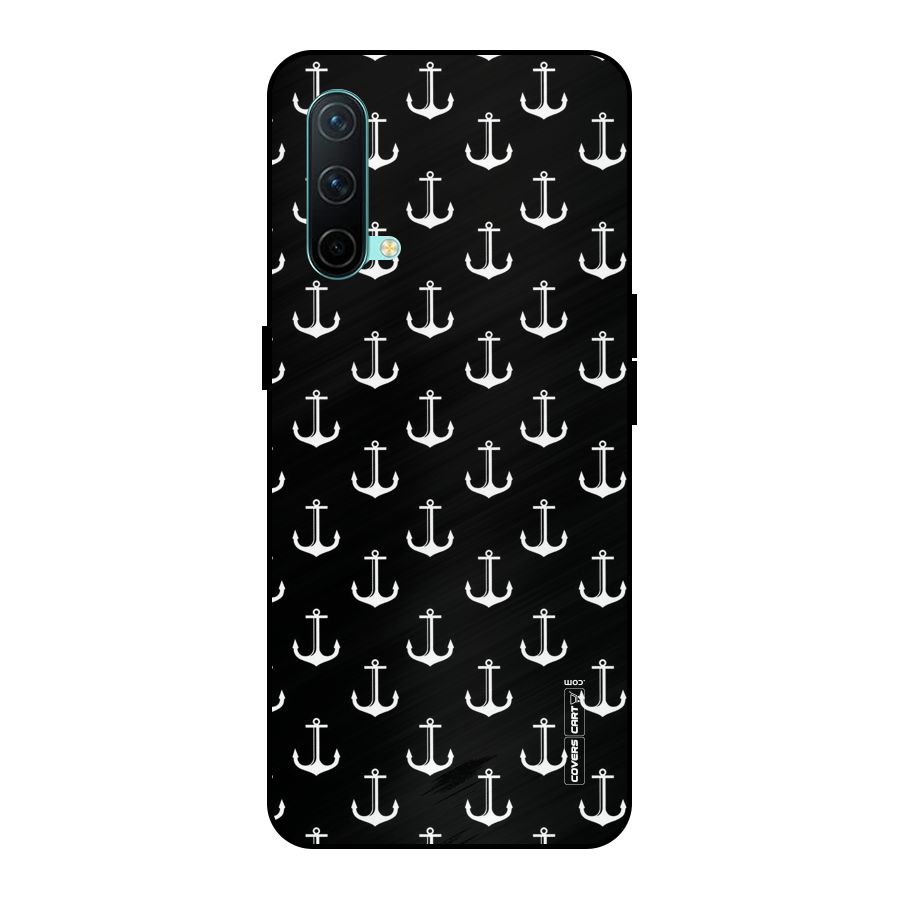 White And Black Anchor Pattern Metal Back Case for OnePlus Nord CE 5G