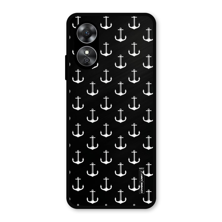 White And Black Anchor Pattern Metal Back Case for Oppo A17
