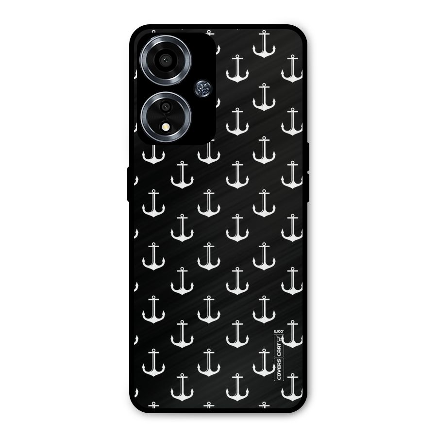 White And Black Anchor Pattern Metal Back Case for Oppo A59