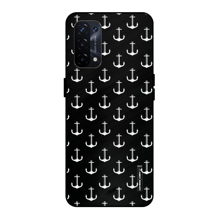 White And Black Anchor Pattern Metal Back Case for Oppo A74 5G