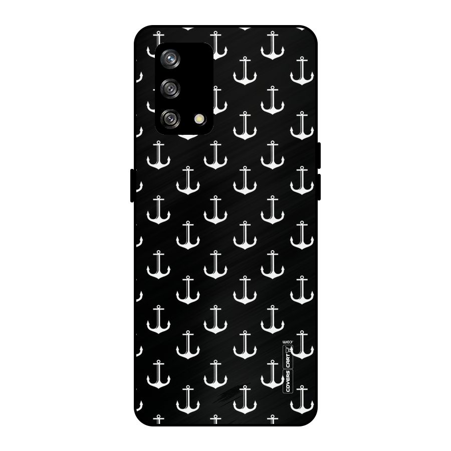White And Black Anchor Pattern Metal Back Case for Oppo F19s