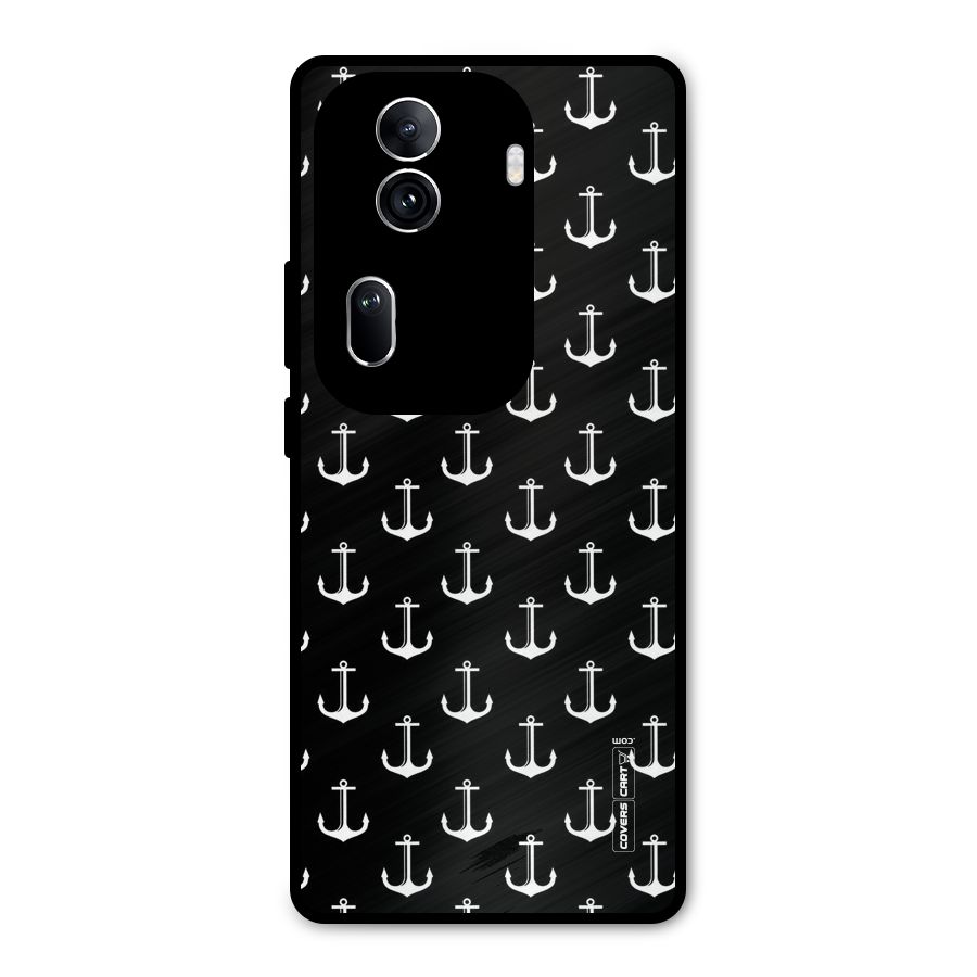White And Black Anchor Pattern Metal Back Case for Oppo Reno11 Pro 5G