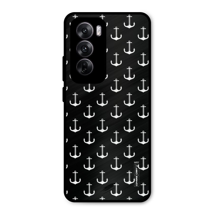 White And Black Anchor Pattern Metal Back Case for Oppo Reno12