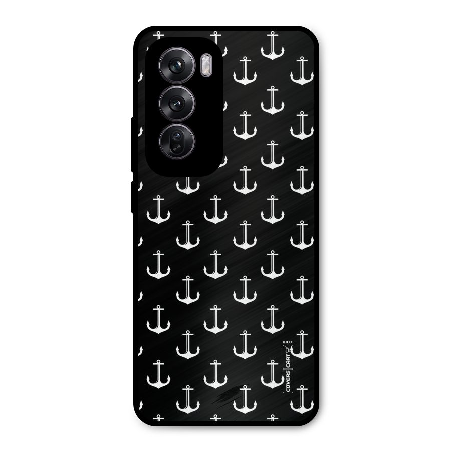 White And Black Anchor Pattern Metal Back Case for Oppo Reno12 Pro