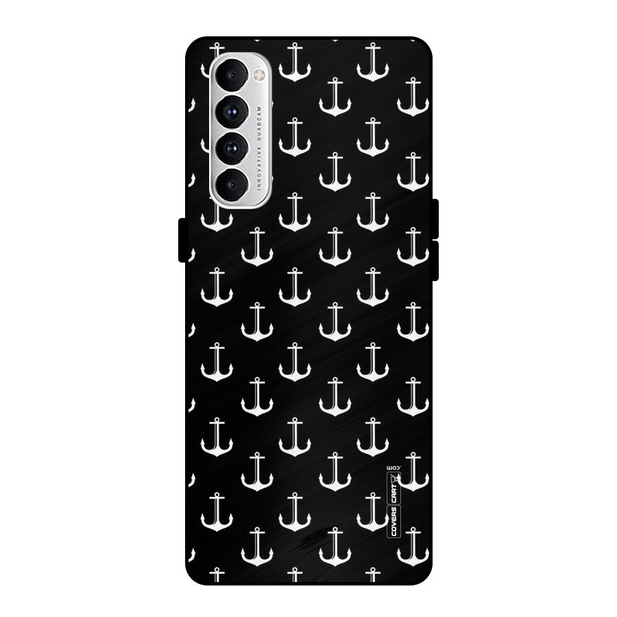 White And Black Anchor Pattern Metal Back Case for Oppo Reno4 Pro