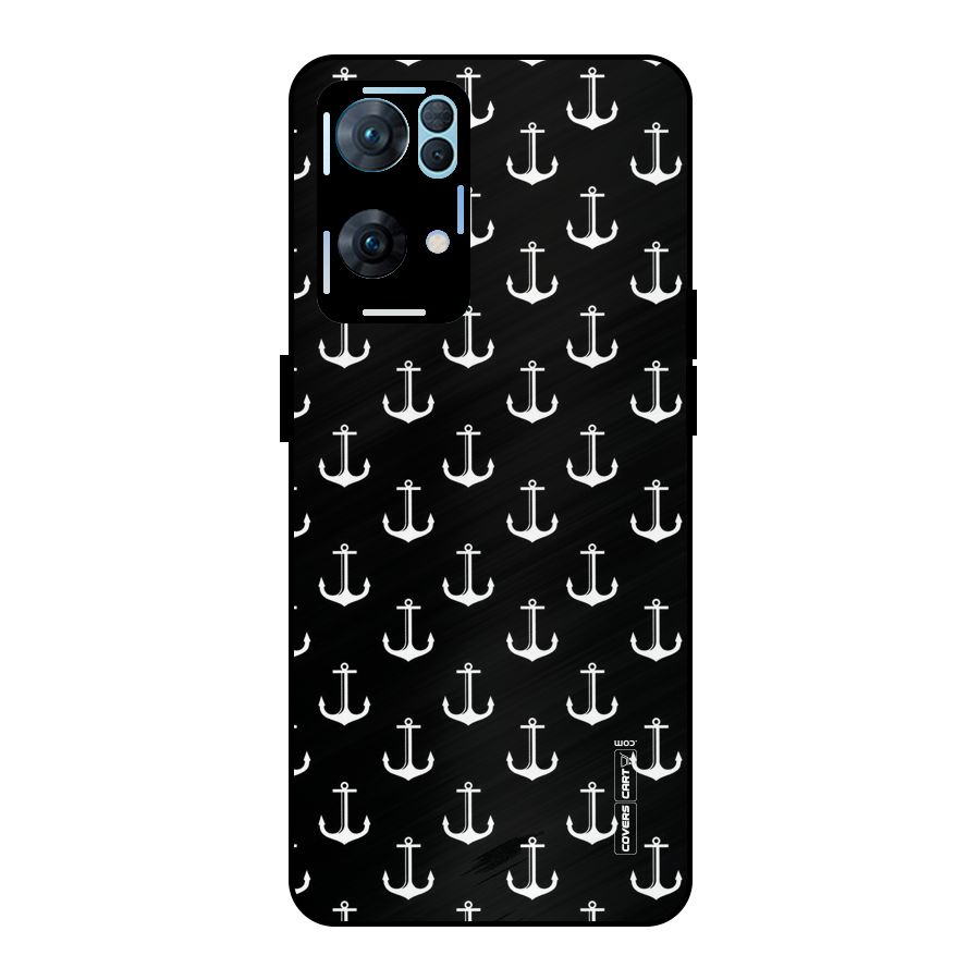 White And Black Anchor Pattern Metal Back Case for Oppo Reno7 Pro 5G