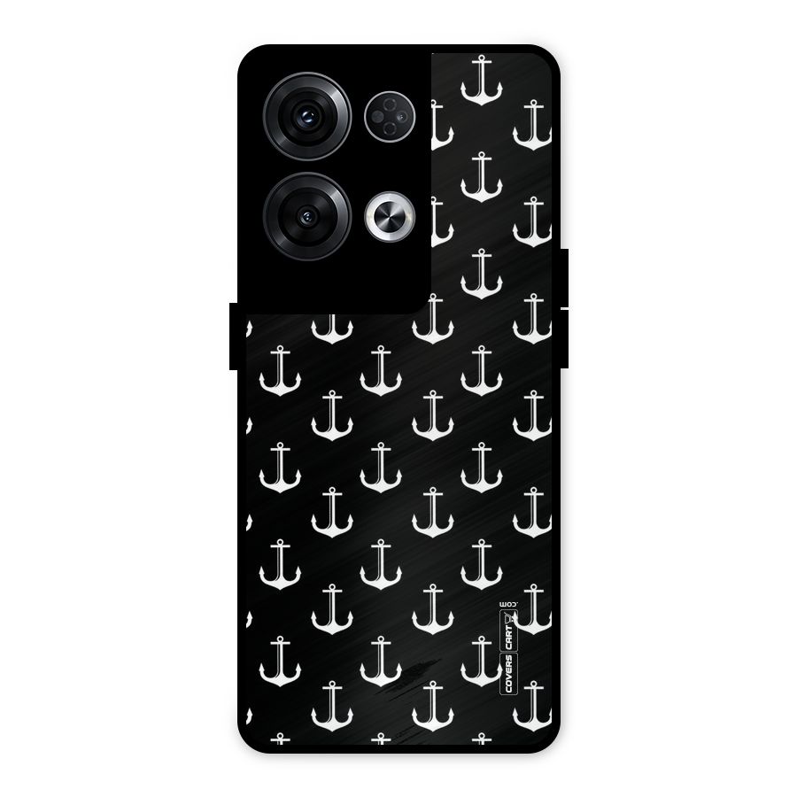 White And Black Anchor Pattern Metal Back Case for Oppo Reno8 Pro 5G