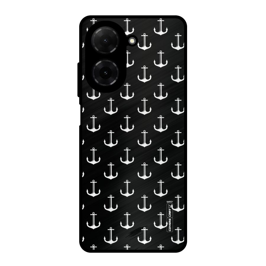 White And Black Anchor Pattern Metal Back Case for Poco C71