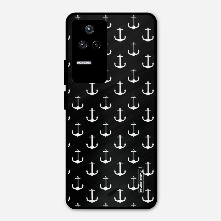 White And Black Anchor Pattern Metal Back Case for Poco F4 5G
