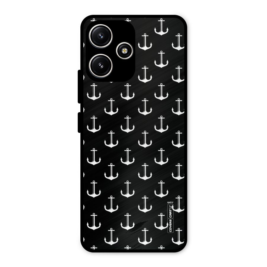 White And Black Anchor Pattern Metal Back Case for Poco M6 Pro