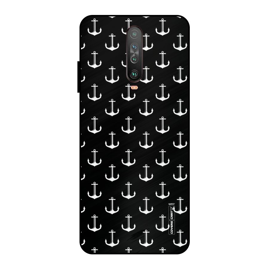 White And Black Anchor Pattern Metal Back Case for Poco X2