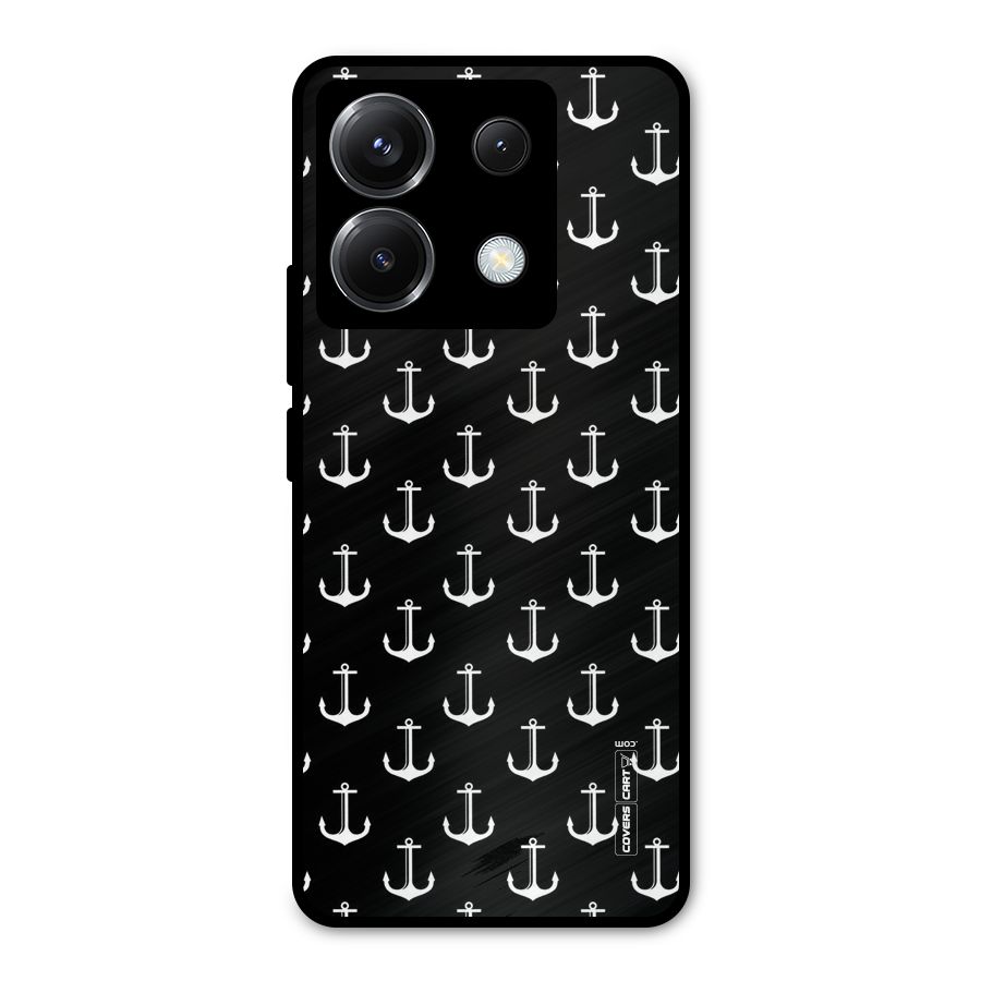 White And Black Anchor Pattern Metal Back Case for Poco X6