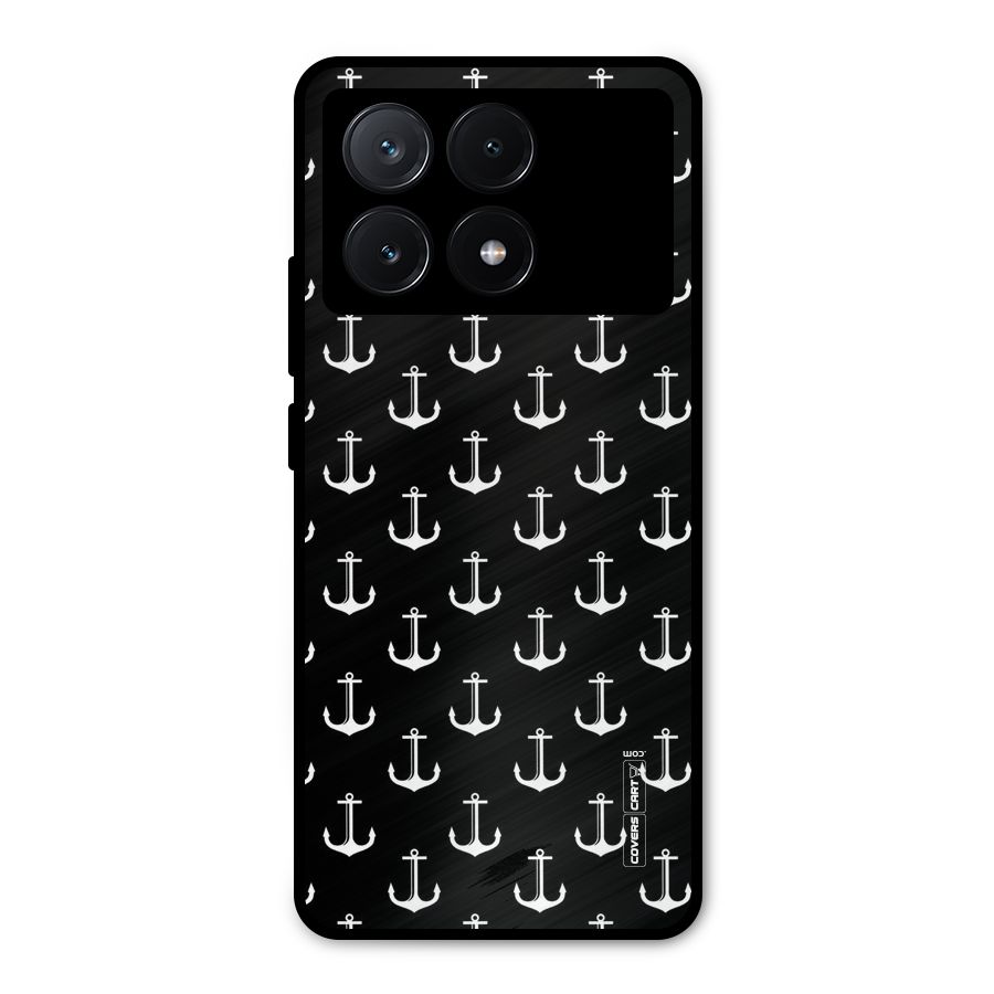 White And Black Anchor Pattern Metal Back Case for Poco X6 Pro