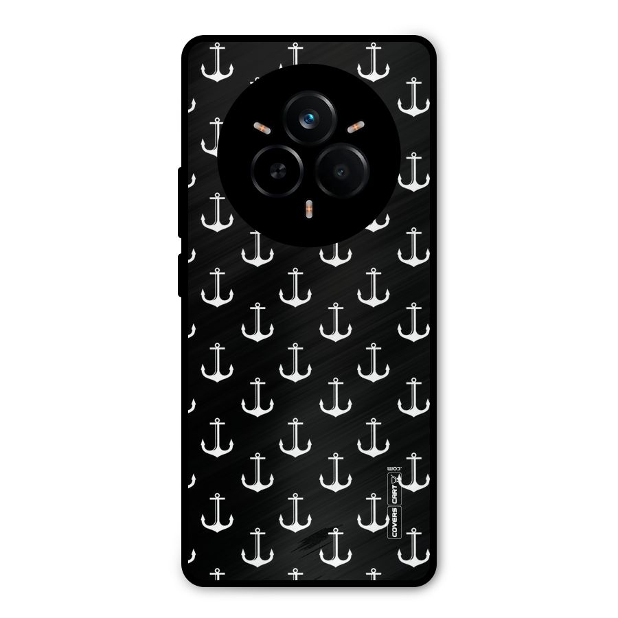 White And Black Anchor Pattern Metal Back Case for Realme 14 Pro