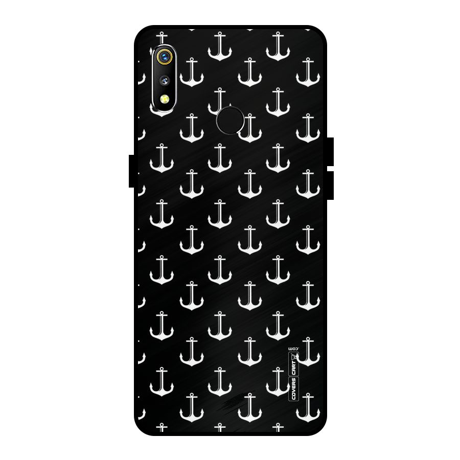White And Black Anchor Pattern Metal Back Case for Realme 3