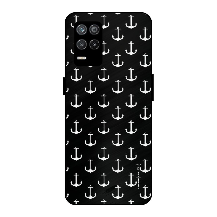 White And Black Anchor Pattern Metal Back Case for Realme 8 5G