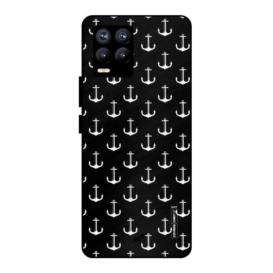 White And Black Anchor Pattern Metal Back Case for Realme 8 Pro