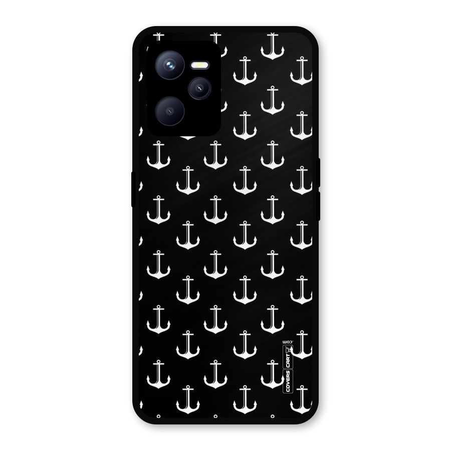 White And Black Anchor Pattern Metal Back Case for Realme C35