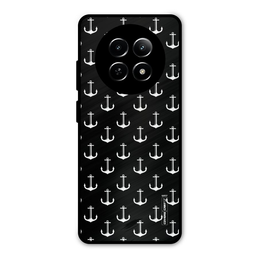White And Black Anchor Pattern Metal Back Case for Realme Narzo 70x 5G
