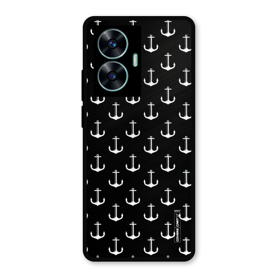 White And Black Anchor Pattern Metal Back Case for Realme Narzo N55