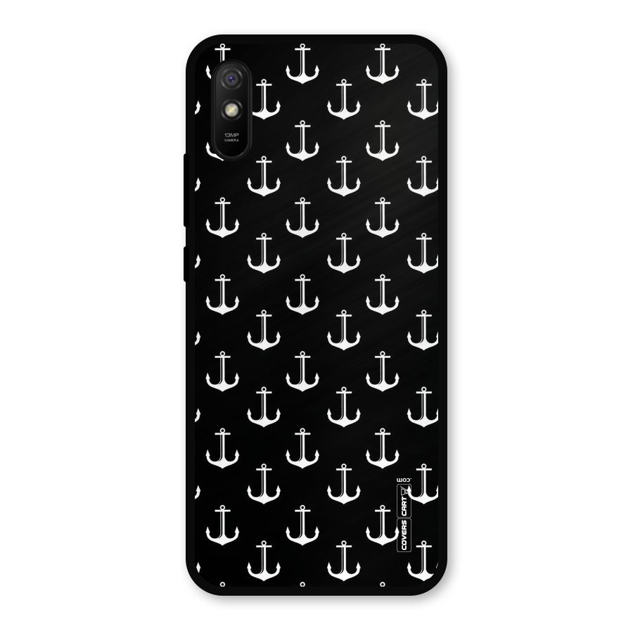 White And Black Anchor Pattern Metal Back Case for Redmi 9a